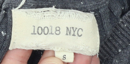 10018 NYC Women's Grey Ribbed Short Sleeve Knit Jumper Size S
