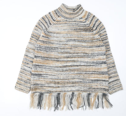Primark Women’s Multicoloured L High Neck Chunky Knit Fringe Jumper
