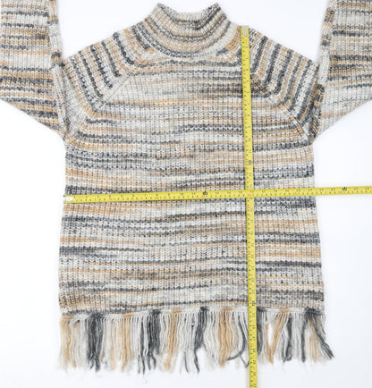 Primark Women’s Multicoloured L High Neck Chunky Knit Fringe Jumper