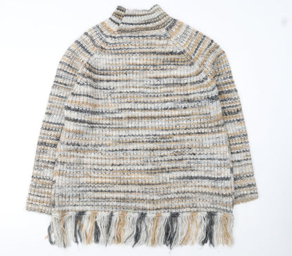 Primark Women’s Multicoloured L High Neck Chunky Knit Fringe Jumper