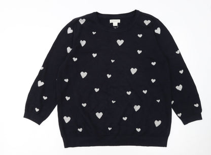 Monsoon Women's Blue Heart Knit Cotton Jumper Size 14