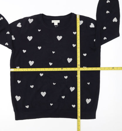 Monsoon Women's Blue Heart Knit Cotton Jumper Size 14