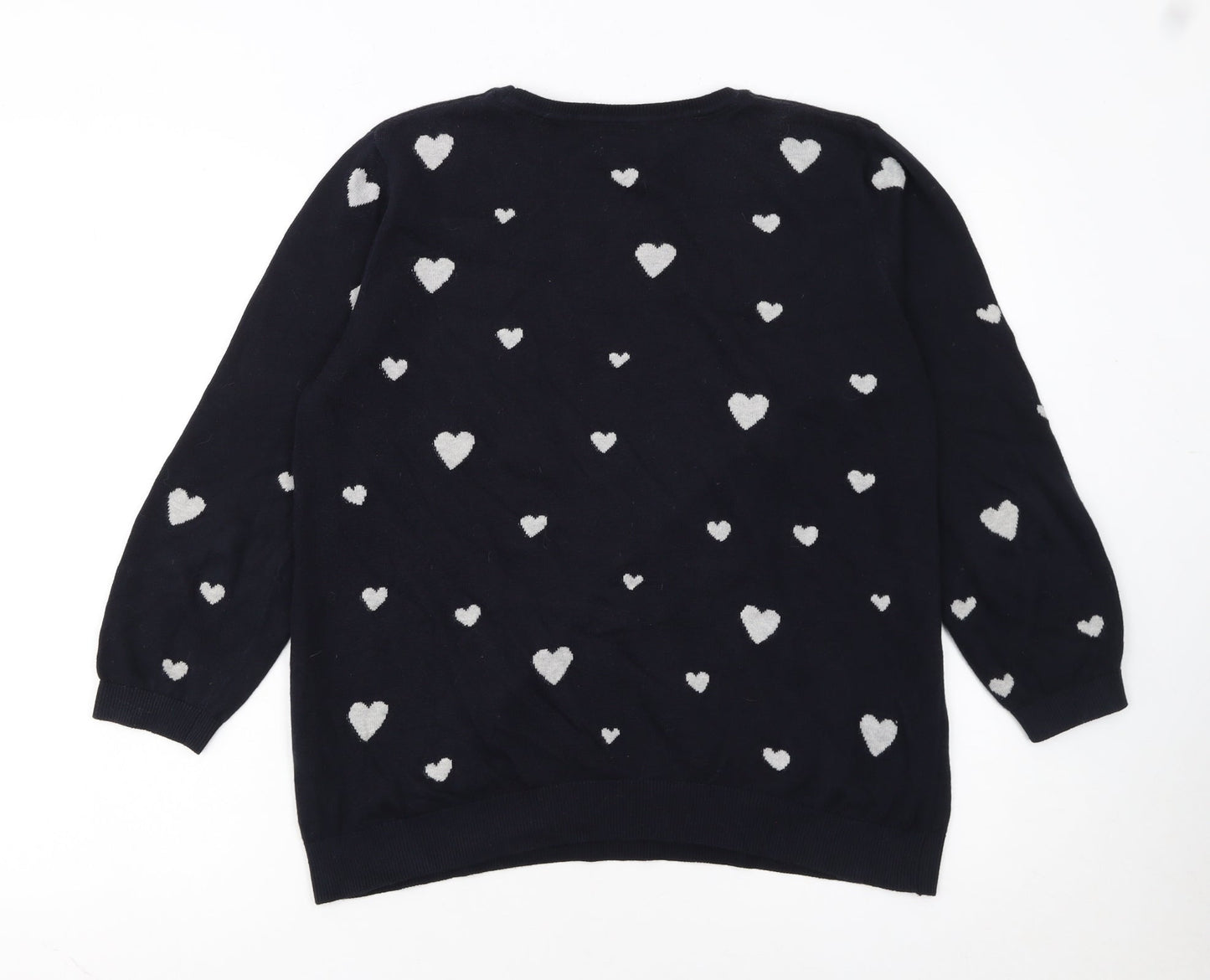 Monsoon Women's Blue Heart Knit Cotton Jumper Size 14