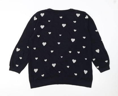 Monsoon Women's Blue Heart Knit Cotton Jumper Size 14