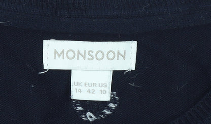 Monsoon Women's Blue Heart Knit Cotton Jumper Size 14