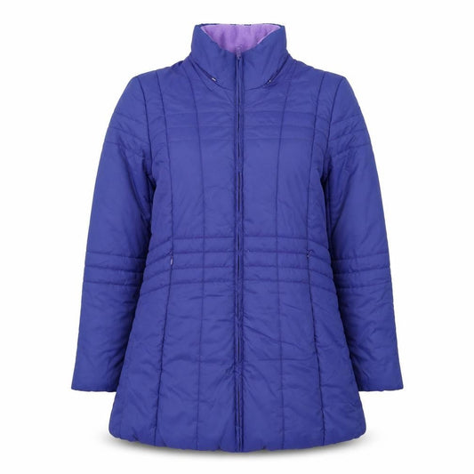Damart Women Blue Mid-Length Puffer Coat Size 14 Lined Full Zip Jacket