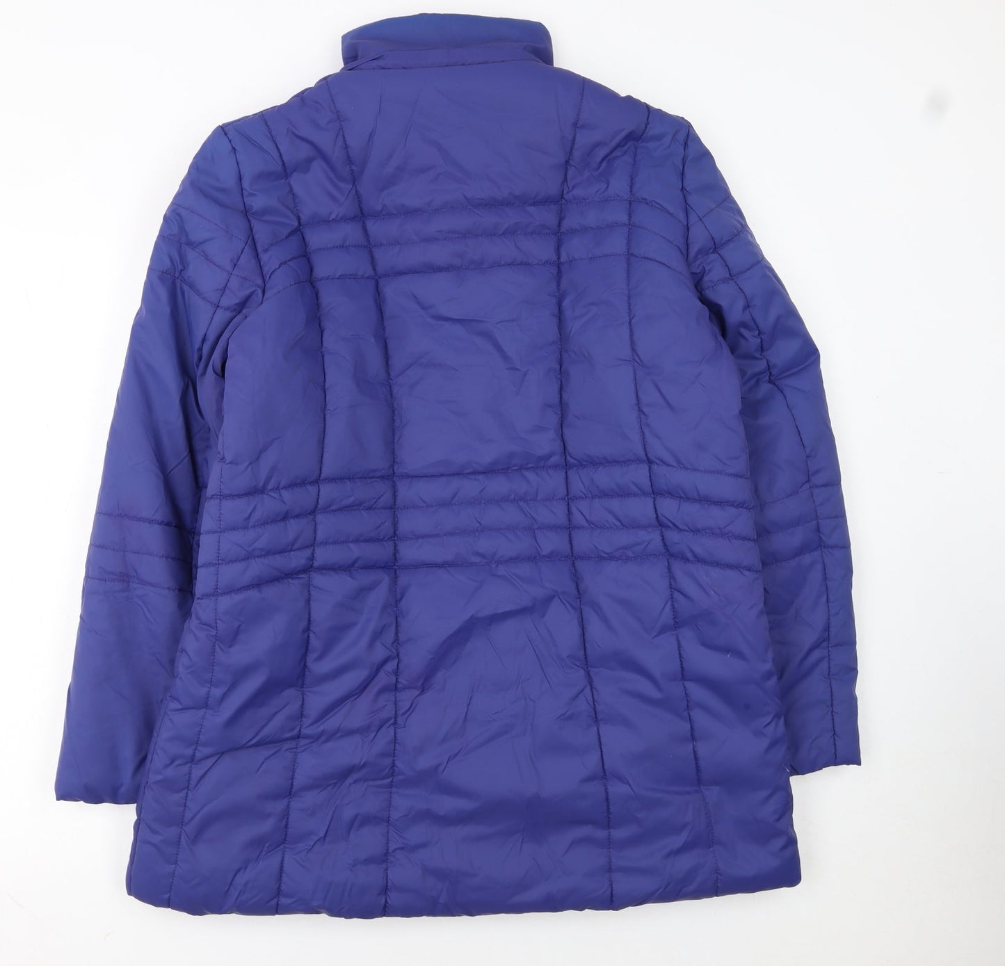 Damart Women Blue Mid-Length Puffer Coat Size 14 Lined Full Zip Jacket