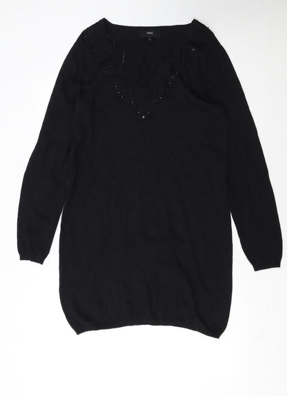Next Women’s Black Jumper Dress Size 16 Knit V-Neck Beaded Detail