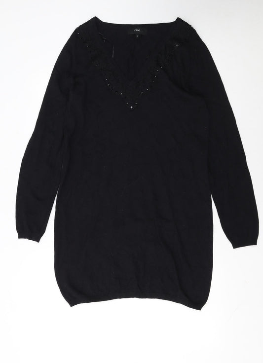 Next Women’s Black Jumper Dress Size 16 Knit V-Neck Beaded Detail
