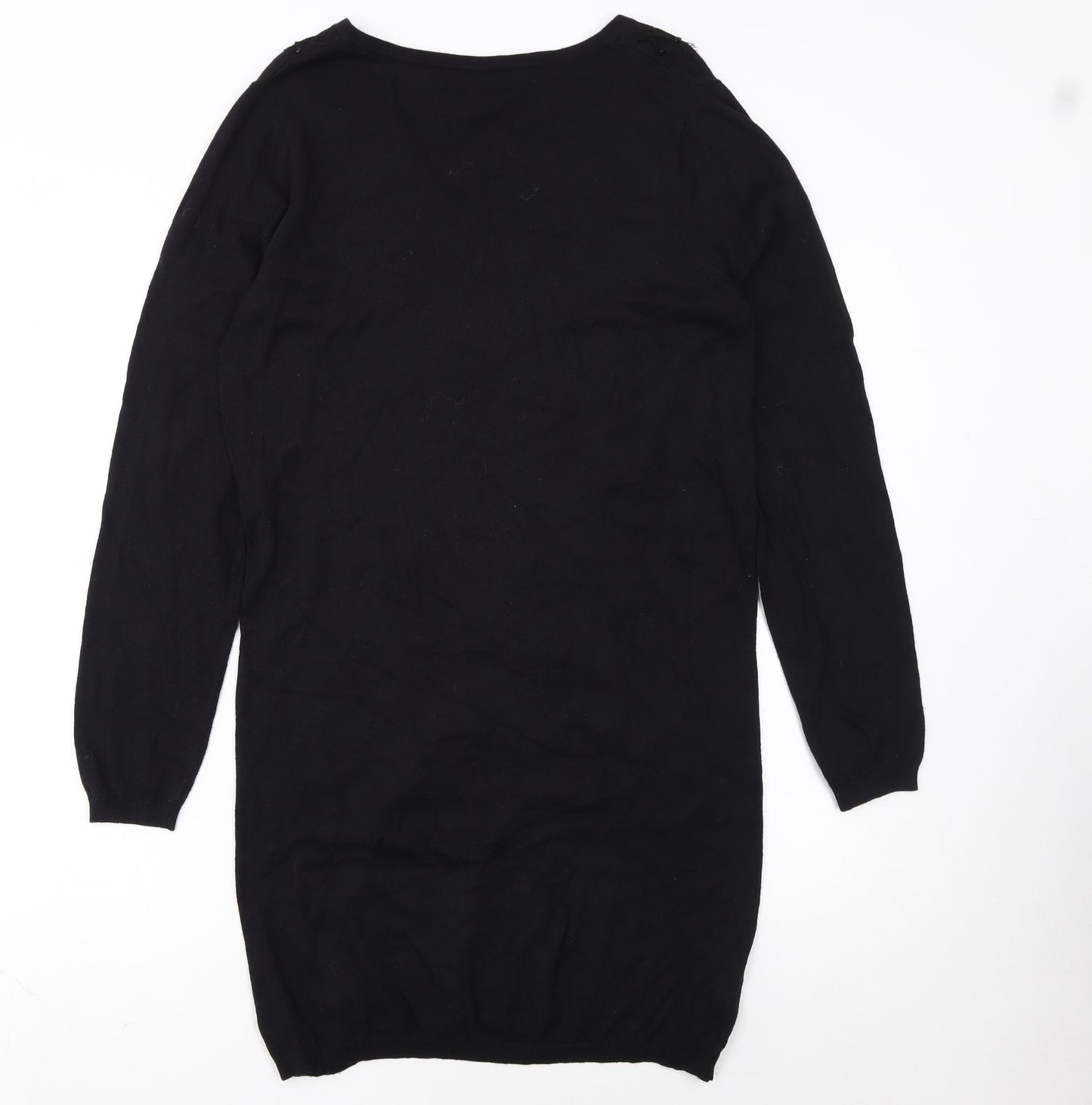 Next Women’s Black Jumper Dress Size 16 Knit V-Neck Beaded Detail