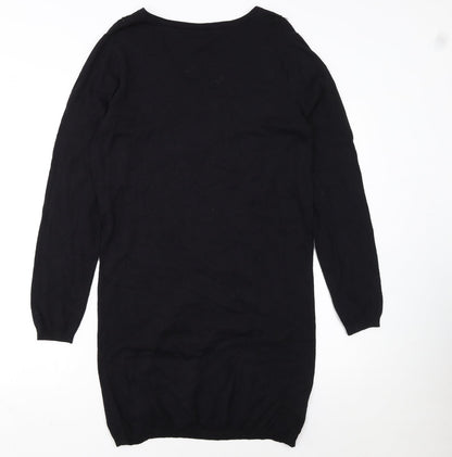 Next Women’s Black Jumper Dress Size 16 Knit V-Neck Beaded Detail