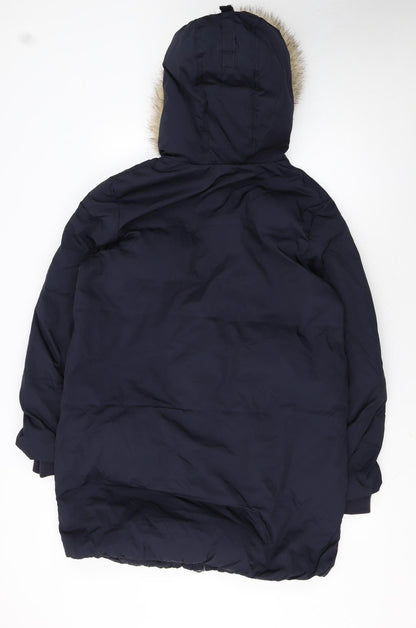 Marks and Spencer Womens Blue Faux Fur Hooded Puffer Coat Size 12