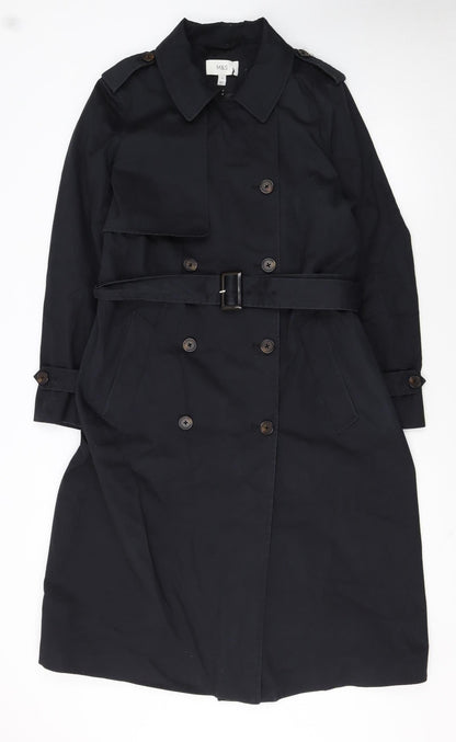 Marks and Spencer Women’s Black Size 16 Long Trench Coat Belted Twill