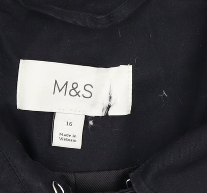 Marks and Spencer Women’s Black Size 16 Long Trench Coat Belted Twill