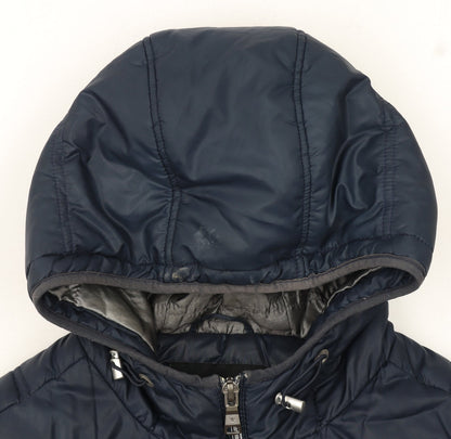 Celio Men's Blue Hooded Puffer Jacket Size M Full Zip Winter Coat