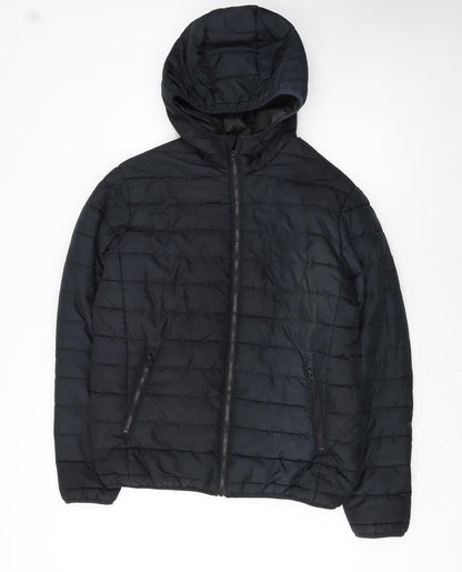 Jack & Jones Men's Black Hooded Puffer Jacket Size M