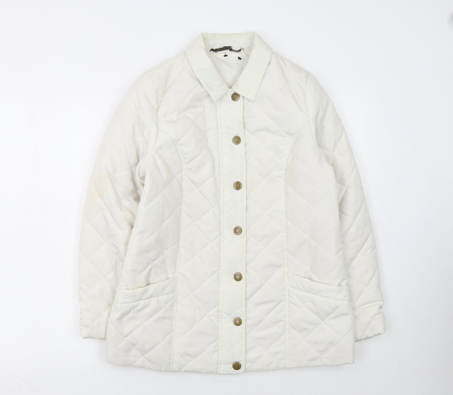 Dash Women’s Ivory Quilted Mid-Length Jacket UK 12 Button Style