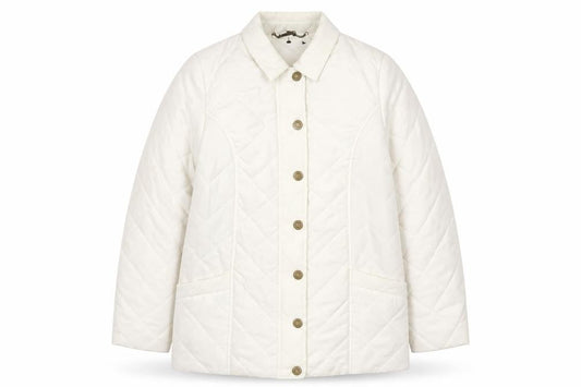Dash Women’s Ivory Quilted Mid-Length Jacket UK 12 Button Style