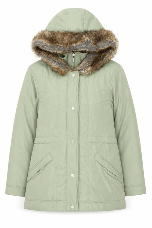 Next Women's Green Faux Fur Trim Hooded Parka Coat Size 10