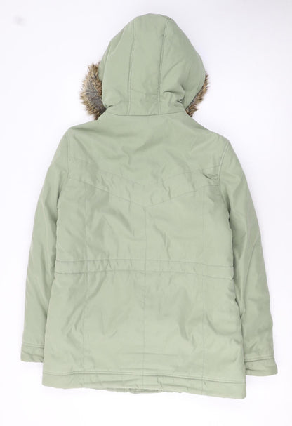 Next Women's Green Faux Fur Trim Hooded Parka Coat Size 10