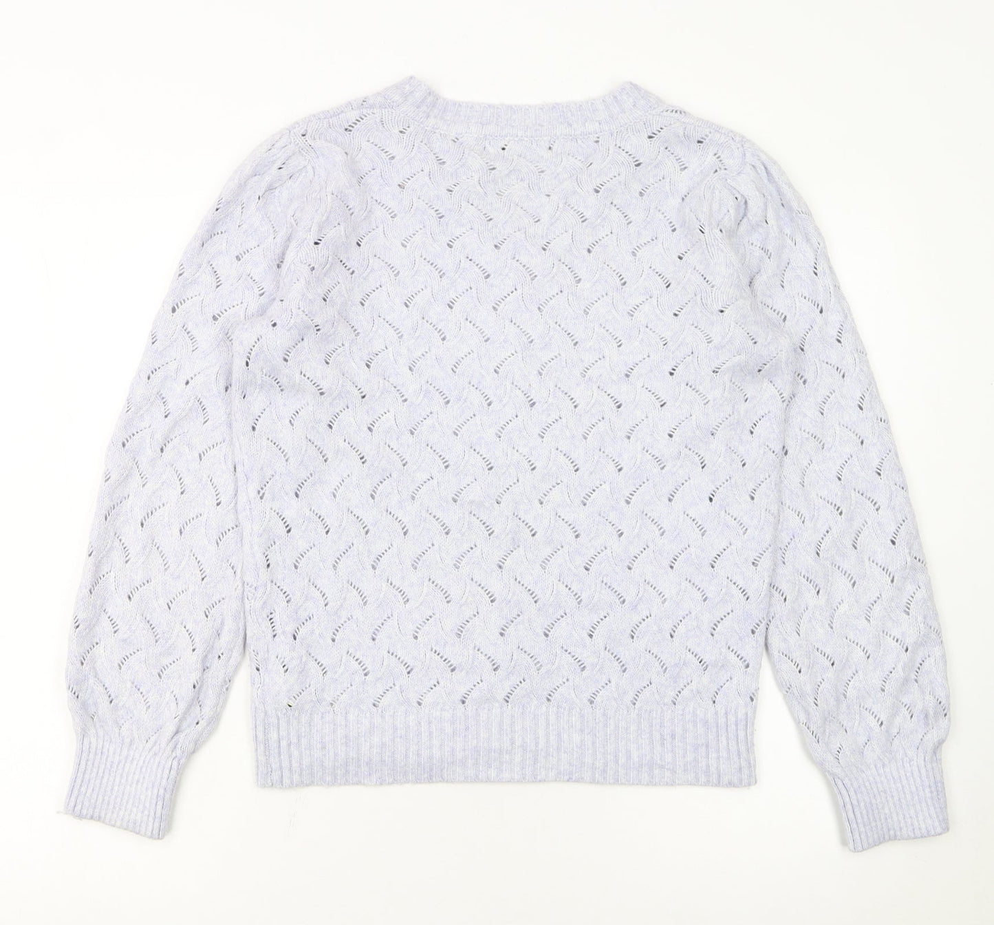 Marks and Spencer Women's White V-Neck Open-Knit Jumper Size S