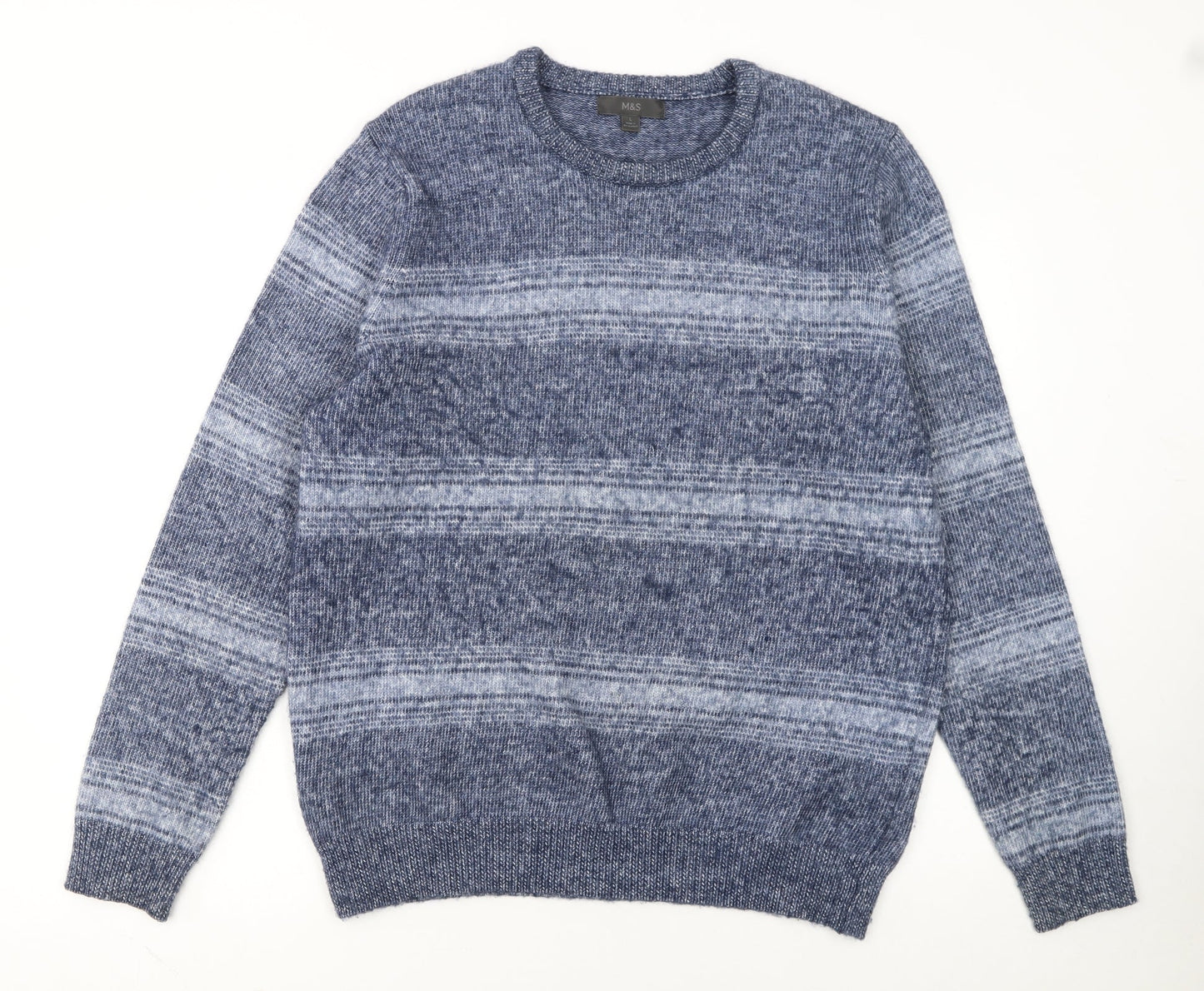 Marks and Spencer Mens Blue Striped Knit Pullover Jumper L