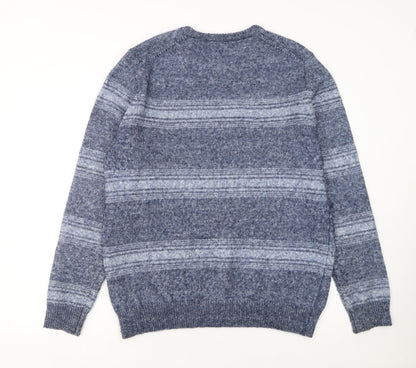 Marks and Spencer Mens Blue Striped Knit Pullover Jumper L