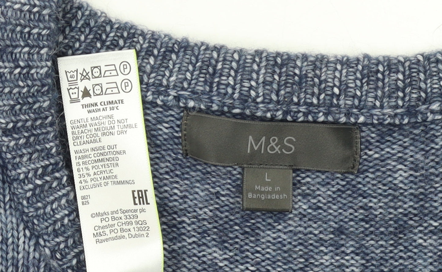 Marks and Spencer Mens Blue Striped Knit Pullover Jumper L