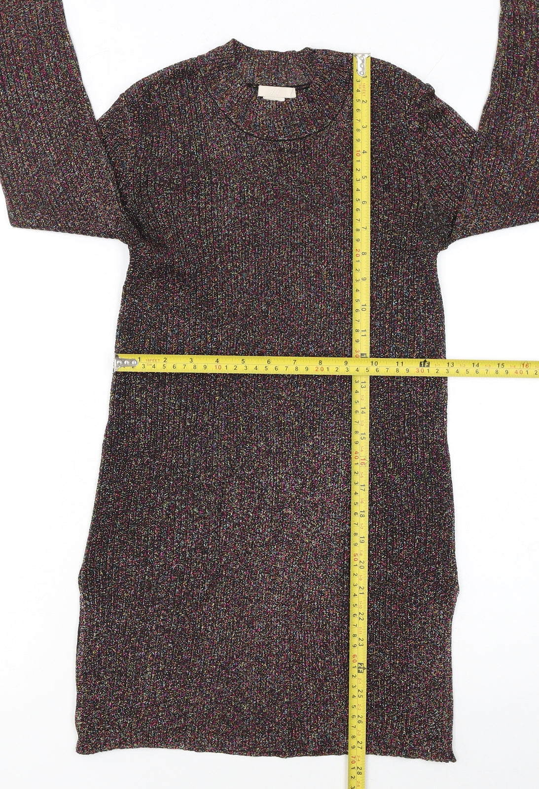 H&M Women Multicoloured Glitter Knit Crew Neck Jumper Size 10