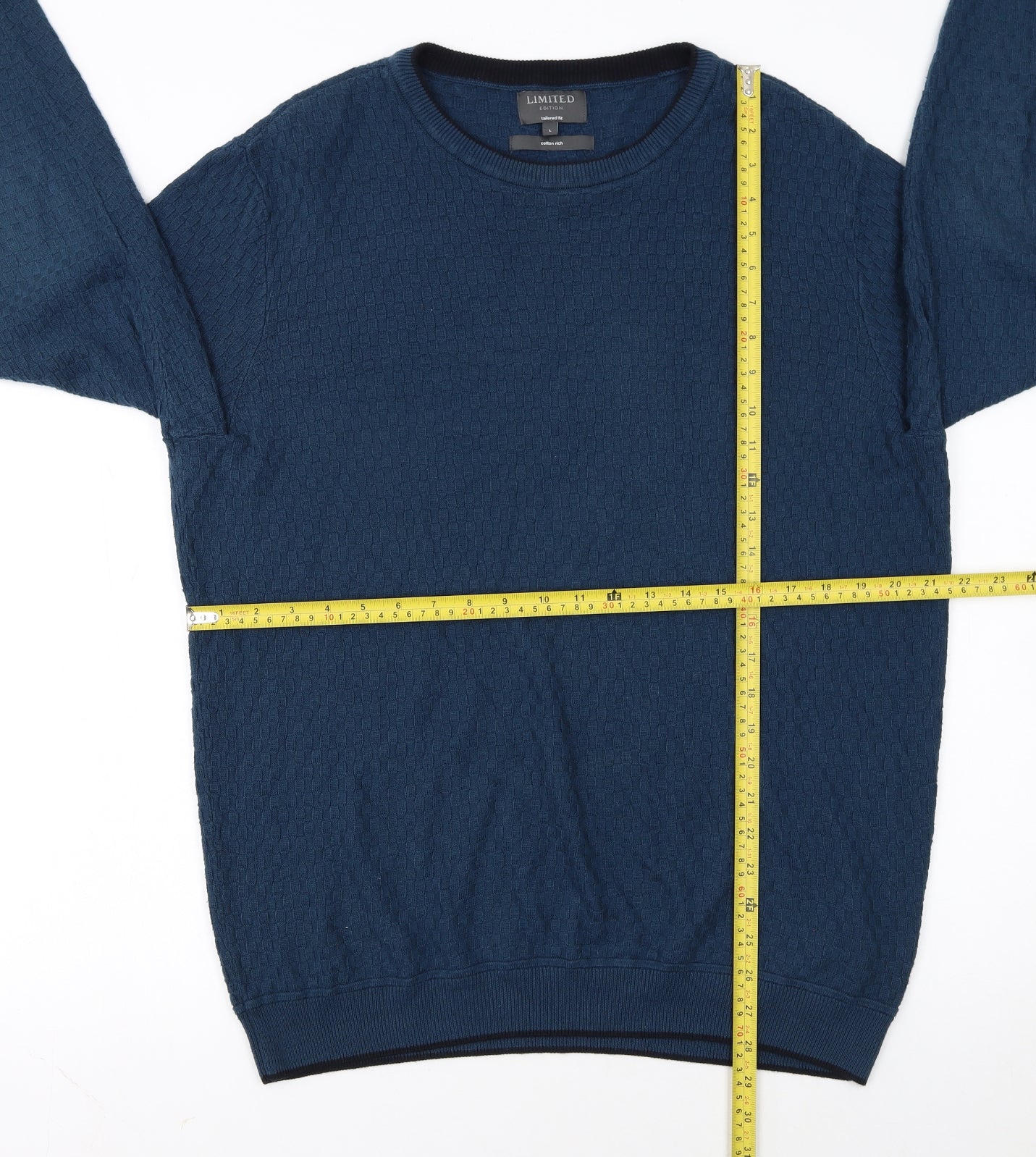 Marks and Spencer Men's Blue Waffle-Knit Cotton Jumper L