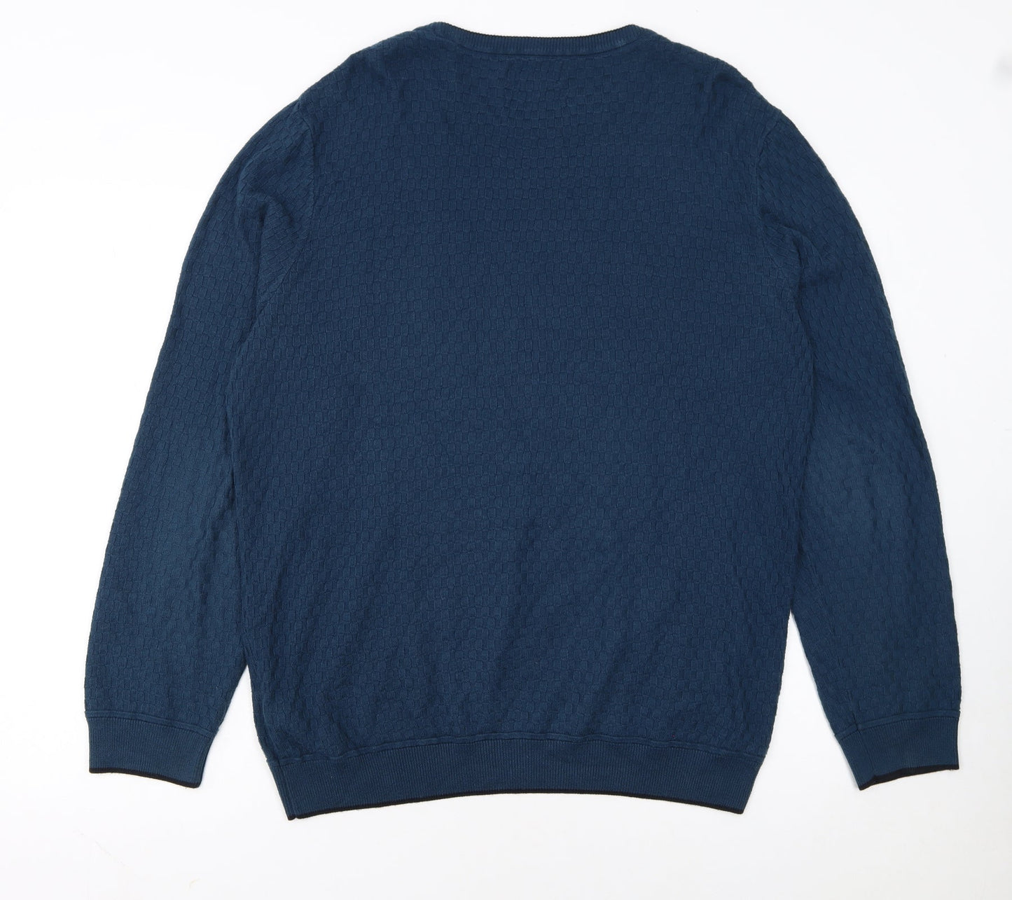 Marks and Spencer Men's Blue Waffle-Knit Cotton Jumper L