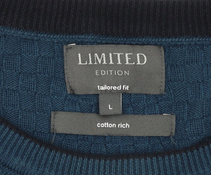 Marks and Spencer Men's Blue Waffle-Knit Cotton Jumper L