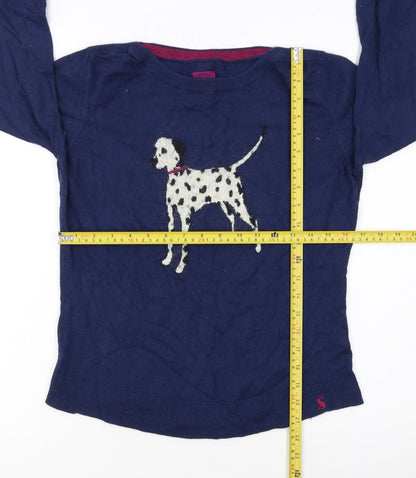 Joules Women's Blue Dog Crew Neck Wool Blend Jumper Size 14