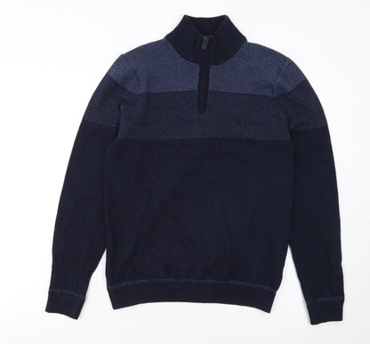 Marks and Spencer Men's Blue Cotton 1/2 Zip Jumper Size S
