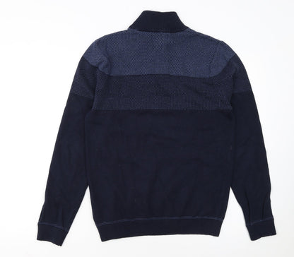 Marks and Spencer Men's Blue Cotton 1/2 Zip Jumper Size S