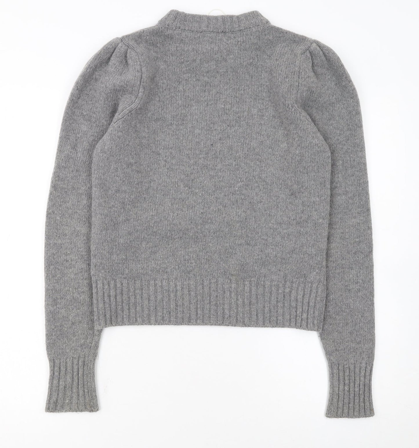 Ganni Womens Grey Wool Graphic Logo Pullover Jumper XXS