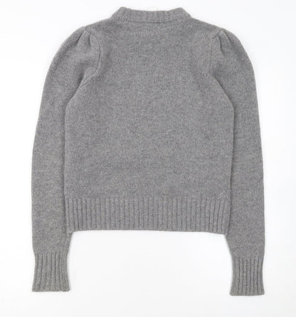 Ganni Womens Grey Wool Graphic Logo Pullover Jumper XXS