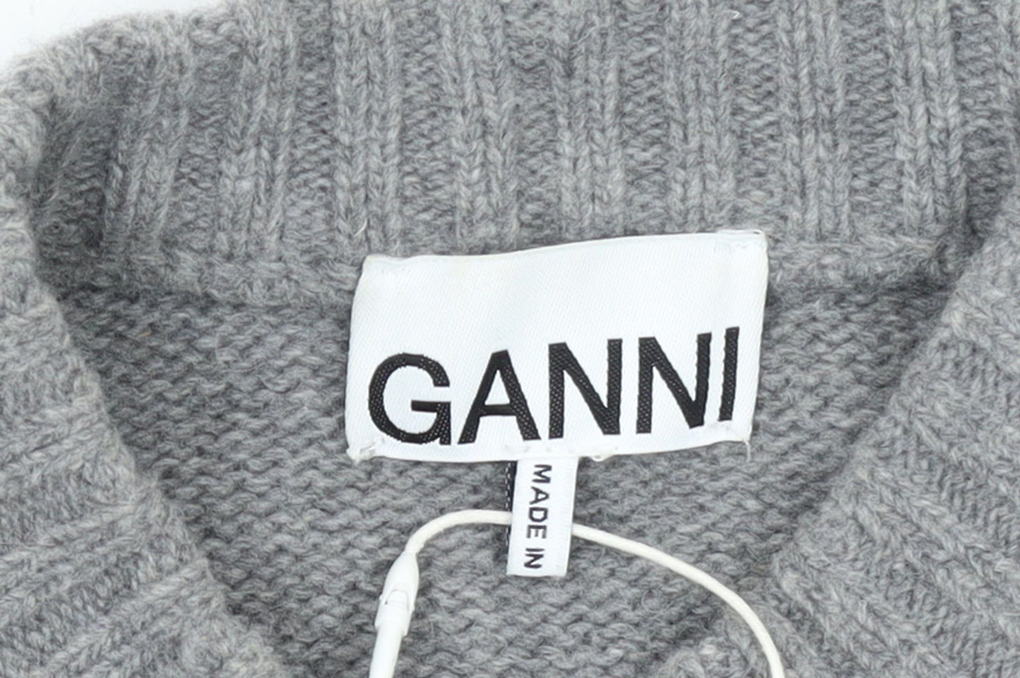 Ganni Womens Grey Wool Graphic Logo Pullover Jumper XXS