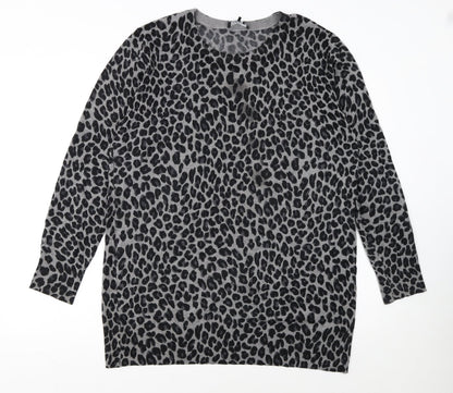 DKNY Women’s Grey Leopard Print Long Sleeve Pullover Jumper Size L