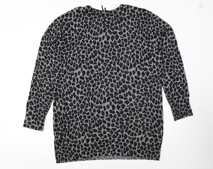 DKNY Women’s Grey Leopard Print Long Sleeve Pullover Jumper Size L