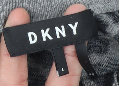 DKNY Women’s Grey Leopard Print Long Sleeve Pullover Jumper Size L