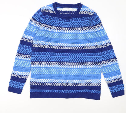Isle Women's Blue Striped Knit Jumper Size S 10-12 Crew Neck Long Sleeve