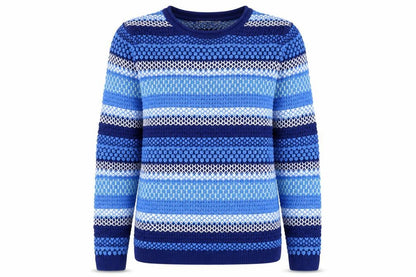 Isle Women's Blue Striped Knit Jumper Size S 10-12 Crew Neck Long Sleeve