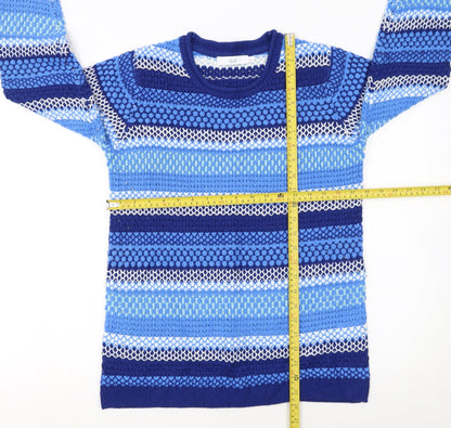 Isle Women's Blue Striped Knit Jumper Size S 10-12 Crew Neck Long Sleeve