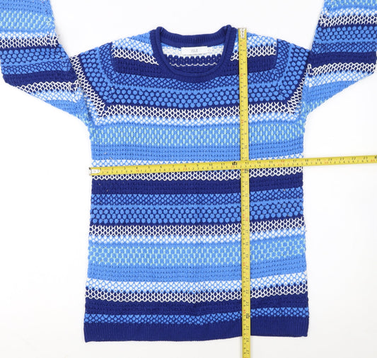 Isle Women's Blue Striped Knit Jumper Size S 10-12 Crew Neck Long Sleeve