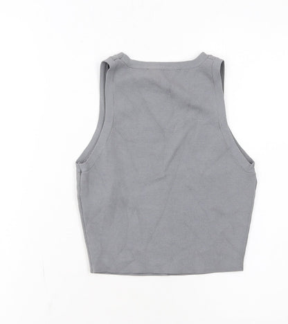 Zara Women Grey Cropped Tank Top Size S Stretch Knit Viscose Blend