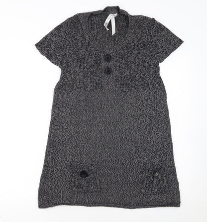 E.B. Design Women Grey Short Sleeve Knit Jumper Dress S