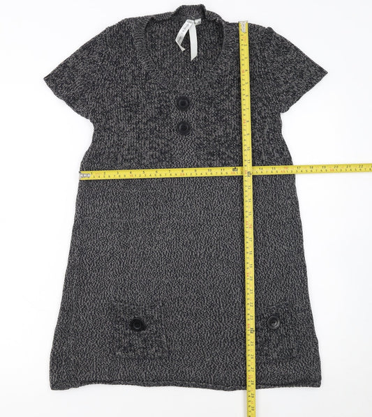 E.B. Design Women Grey Short Sleeve Knit Jumper Dress S