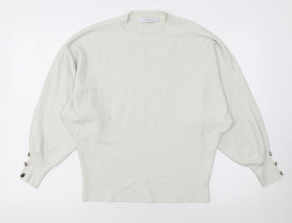 MITZY Women's Ivory Relaxed Fit Crew Neck Knit Jumper Size S