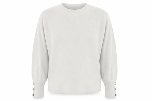 MITZY Women's Ivory Relaxed Fit Crew Neck Knit Jumper Size S